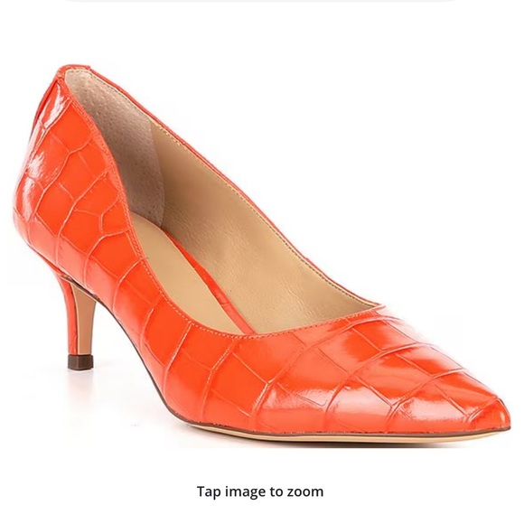 Ralph Lauren Adrienne Crocodile Embrossed Leather Pumps 2” Kitten Heels Size 8.5 - Picture 1 of 16
